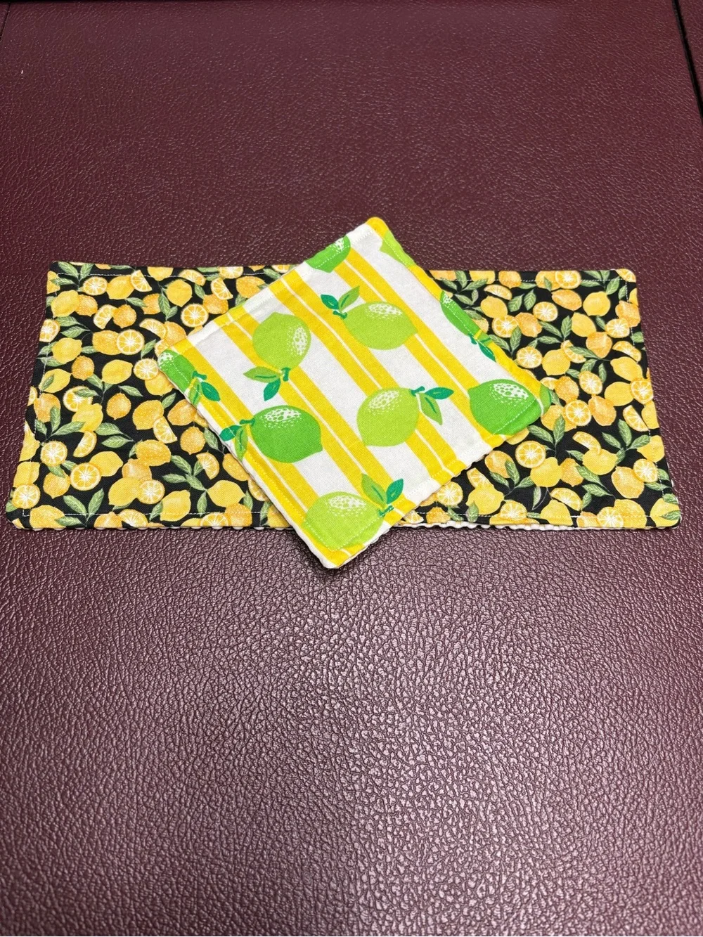 NEW Handmade Lemon and Lime Pattern Fabric Jar Grippers Yellow & Green